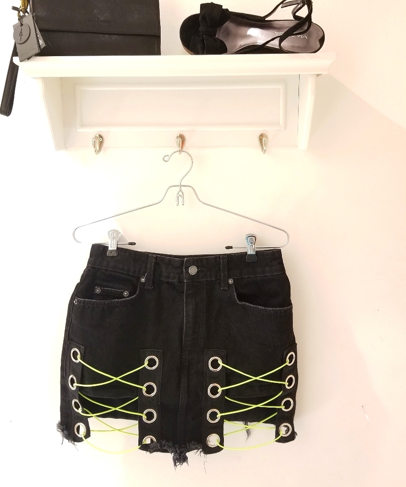 Carmar Colin Denim Skirt Grommet & Neon Bungee 28
